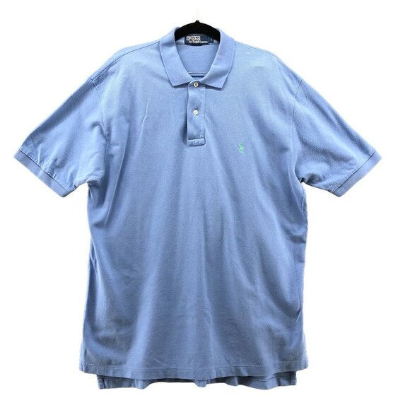 VTG Polo Ralph Lauren Polo Shirt Mens L Light Blue Short Sleeve Pony Logo Cotton - Picture 1 of 10